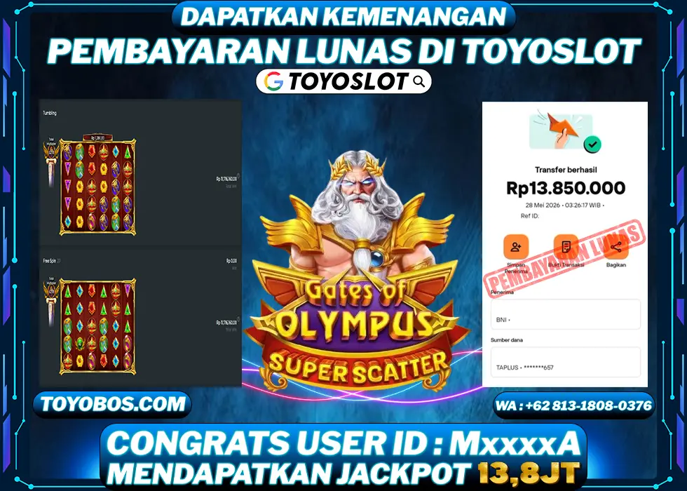 BUKTI KEMENANGAN Gates of Olympus Super Scatter Rp13,800,000- LUNAS
